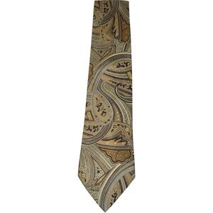 Tasso Elba Silk Tie Gold Brown Paisley Pattern Classic Elegant Necktie